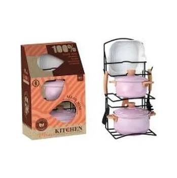 Dětská kuchyňka Zestaw garnków metalowych na stojaku