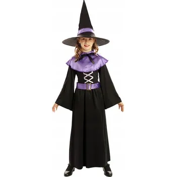 Karnevalový kostým KOSTÝM DĚTSKÝ ČARODĚJNICE ČERNO-FIALOVÝ HALLOWEEN PŘEVLEK 128