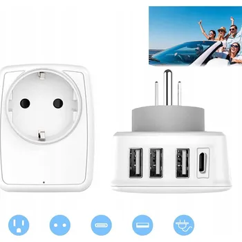 IP kamera SÍŤOVÝ ADAPTÉR ZÁSUVKA PŘECHODKA Z NĚMECKA (GER) NA USA 3x USB-A 1x USB-C