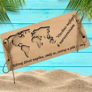 Dřevěná obálka na peníze - narozeniny/mapa, Popisek: bez popisu