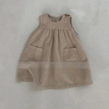 Dívčí šaty Manšestrové šaty s límečkem – podzimní volný střih Barva: Khaki, Velikost: 110