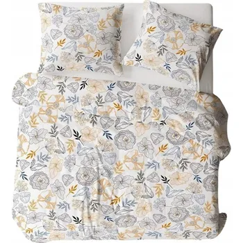 Povlečení Krepové povlečení 200x220 bílé tmavě modré květy listy Bielawa KARO