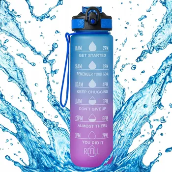 Láhev LÁHEV NA VODU 1L Motivační sportovní s fitness trubkou LAHEV NA PITÍ S DĚLENÍM