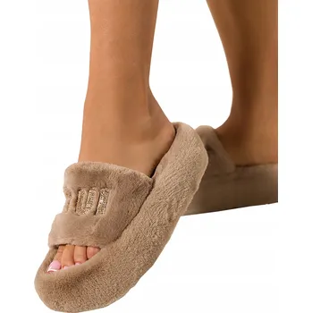 Dámské pantofle PANTOFLE Béžové Dámské DOMÁCÍ Plyšové POHODLNÉ Na Platformě Flitry vel. 38