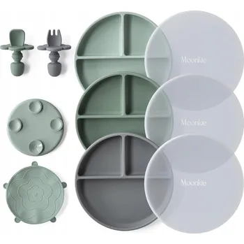 dětská jídelní sada SILIKONOVÉ TALÍŘKY PRO DĚTI S PŘÍSAVKAMI, VIDLIČKA A LŽÍCE, SADA 3 KS