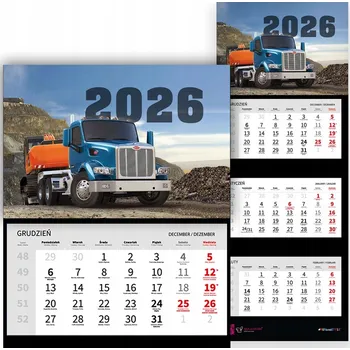Kalendář Trojdílný kalendář 2026 Stolní závěsný nástěnný – motivy nákladních vozidel