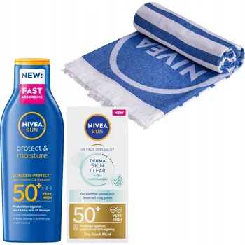 Přípravek na opalování NIVEA SUN Pleťový fluid SPF50 + Opalovací balzám + Ručník ZDARMA