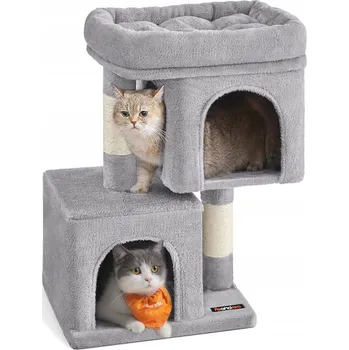 ŠKRABADLO PRO KOČKY VÍCEÚROVŇOVÉ S JASKYNÍ SVĚTLE ŠEDÉ 40X30CM
