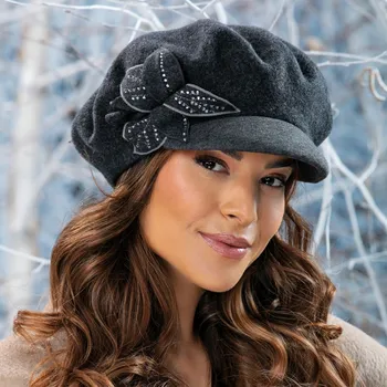 Čepice KRUMLOVANKA Dámská antracitová zimní čepice s kšiltem 100% vlna od Krumlovanky W-0891/693