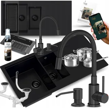 Granitový dřez Dvoukomorový granitový dřez Sink Quality resso černý