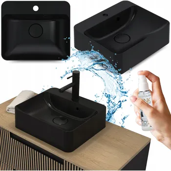 Umyvadlo ČERNÉ UMYVADLO NA DESKU S PŘEPADEM 45 cm OBDÉLNÍKOVÉ DO KOUPELNY + IMPREGNACE