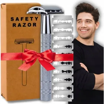 Holicí strojek HOLICÍ STROJEK NA ŽILETKY - KOVOVÝ - TRADIČNÍ + ŽILETKY 10 KUSŮ