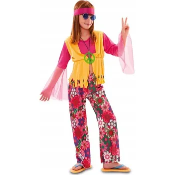 Karnevalový kostým KOSTÝM HIPPIE S KVĚTINAMI HIPPIE PŘEVLEK KOSTÝM PRO DĚTI KARNEVAL 128