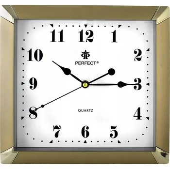 Hodiny Nástěnné hodiny Čtvercové Mechanismus Tichý Tekoucí Zlatý / Bílý 29 Cm Perfect