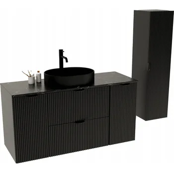 Koupelnový nábytek Skříňka 2 dveře 2 zásuvky 120 cm a Sloupek Černá/Mramor Černý Royal deska