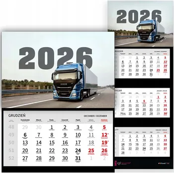 Kalendář Trojdílný kalendář 2026 Nástěnný Kancelářský pro fanoušky kamionů Vz