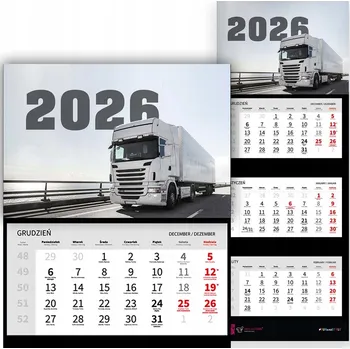 Kalendář Trojdílný kalendář 2026, nástěnný, s motivem kamionu – různé vzory