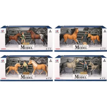 Figurka Sada Model Svět zvířat 2 kůň a hříbě s figurkou - světle hnědé koně s černo