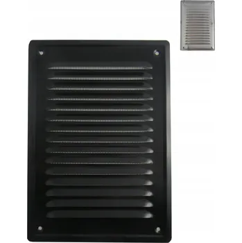 Větrací mřížka VENTILAČNÍ MŘÍŽKA 20x30 SE SÍŤKOU ČERNÁ ŠIKMÁ KOVOVÁ KOMÍNOVÁ