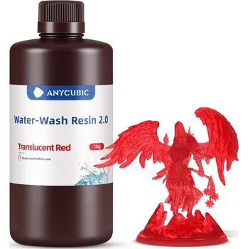 Filament UV Pryskyřice Anycubic Water Washable 2.0 Průsvitná Červená 1 kg 1 l Pro 3D Tisk