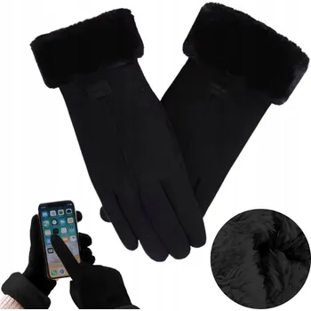 Rukavice PODZIMNÍ ZIMNÍ DÁMSKÉ RUKAVICE ZATEPLENÉ S KOŽÍŠKEM SEMIŠOVÉ ČERNÉ