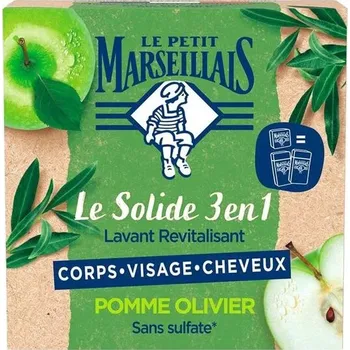 Mýdlo LE PETIT MARSEILLAIS tuhé mýdlo 3v1 JABLKO A OLIVOVNÍK 80g