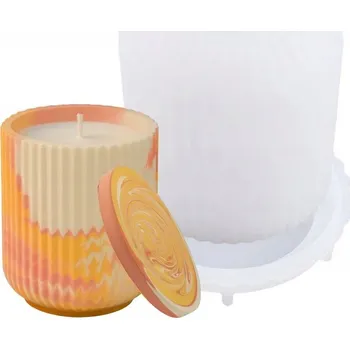 Forma na odlévání Silikonová forma na sádru, vysoká nádoba s proužky a víkem GH-FS299