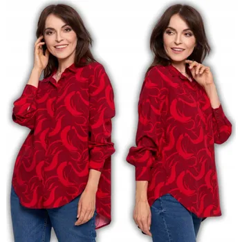 Dámská košile DÁMSKÁ HALENKA VISKÓZA 100% ASYMETRICKÝ ZADNÍ DÍL MÓDNÍ MORAJ ČERVENÁ L/XL