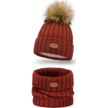 Čepice Pamami Dětský zimní set Oni cihlově červená One size