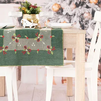 ubrus VÁNOČNÍ MAŠLE Běžec na stůl s výšivkou, šířka 40 cm x výška 140 Cm, 002 zelená