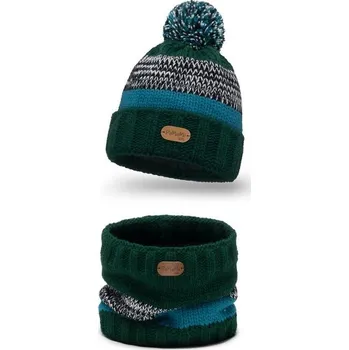 Čepice Pamami Dětský zimní set Okelloh tmavě zelená One size