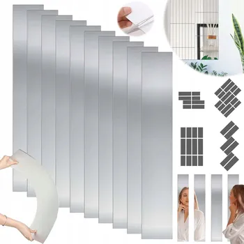 Zrcadlo 10 x SAMOLEPKY NA ZEĎ ZRCADLOVÉ PÁSY ZRCADLO NALEPOVACÍ 50 x 5 cm