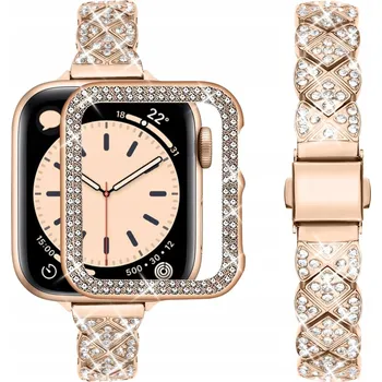 Řemínek na hodinky Wutwuk náramek s diamanty pro Apple Watch SE 9 8 7 6 5 42/44/45/49mm, růžové zlato