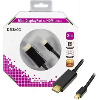 Video kabel Kabel Deltaco mini DisplayPort – HDMI – kabel, 3 m, černý