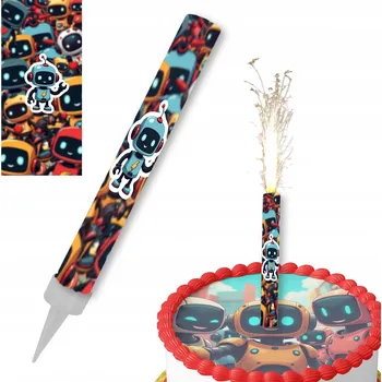 Dortová svíčka FONTÁNA FONTÁNA ROBOT ROBOTI SVÍČKA NAROZENINOVÝ DORT 12cm