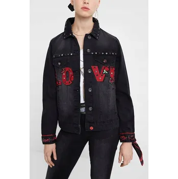 Moto bunda DESIGUAL ČERNÁ DŽÍNOVÁ BUNDA S CVOČKY (XS)