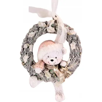 Vánoční ozdoba VÁNOČNÍ OZDOBA MEDVÍDEK V RŮŽOVÉM VĚNCI