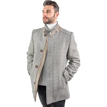 Pánský trenčkot Zapana Pánský vlněný kabát s příměsí kašmíru Hubert károvaná šedá M