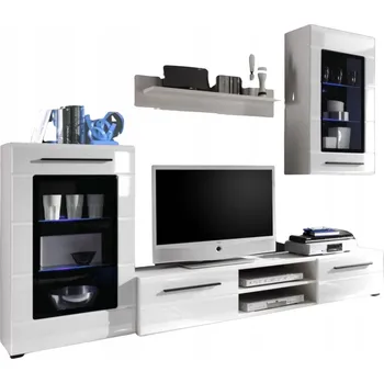 Obývací stěna Nábytek do obývacího pokoje Meblościanka PUMP MDF biały połysk 240cm bílá