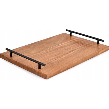 Akáciový dřevěný podnos na servírování s úchyty, rustikální, 38 x 25,4 cm
