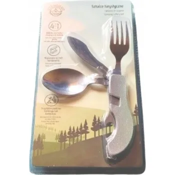 Příbor Turistické příbory 4 v 1 Nůž skládací Vidlička lžíce otvírák - červená