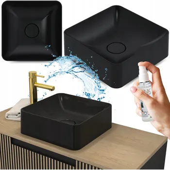 Umyvadlo UMYVADLO NA DESKU ČERNÉ KOUPELNOVÉ 40 cm ČTVERCOVÉ Z KONGlomerátu 3v1