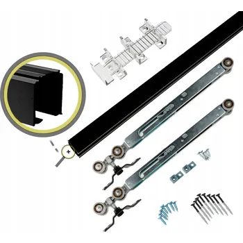 Nábytkové kování Posuvný systém IRON ČERNÝ pro montáž na strop 60 kg, 1,8 m, 2x dovírač