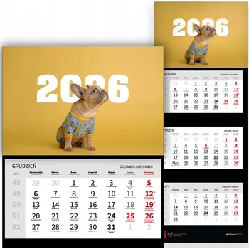 Kalendář Trojdílný kalendář 2026 Nástěnný Kancelářský pro fanoušky psů