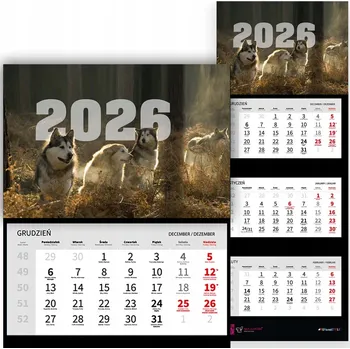 Kalendář Trojdílný kalendář 2026 nástěnný s motivy psů - mix vzorů