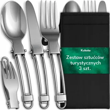 Příbor TURISTICKÉ PŘÍBORY OCELOVÉ SKLÁDACÍ KEMPINK SURVIVAL SADA 3 KS + POUZDRO