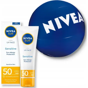 Přípravek na opalování NIVEA SUN UV Krém na obličej pro citlivou pleť na opalování s filtrem SPF50 + Míček dub