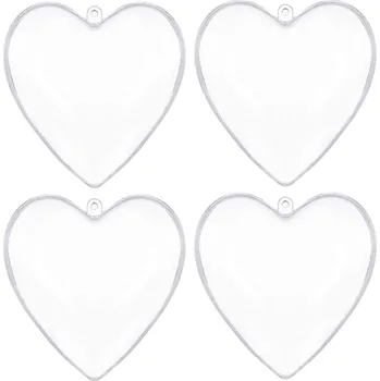 Vánoční dekorace 4x PRŮHLEDNÁ AKRYLOVÁ VÁNOČNÍ KOULE SRDCE PLASTOVÁ DECOUPAGE 12 cm VÁNOČNÍ BAŇKY