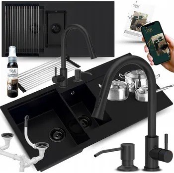 Granitový dřez Dvoukomorový granitový dřez Sink Quality resso černý