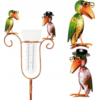 Zahradní dekorace 1. Ozdobný zahradní dešťoměr s ptáčky na kovovém kolíku 129,5 cm